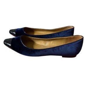 Talbots Women’s Elegant Navy Blue Velvet and Patent Dress Flats